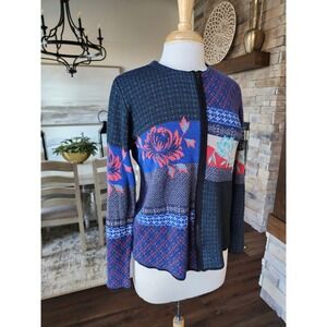 Floral Cottagecore Silk Blend Patchwork‎ Full Zip Cardigan Sweater